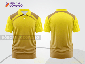 Mẫu áo polo đồng phục doanh nghiệp màu nâu phối vàng họa tiết mảng màu thể thao ctpb7923