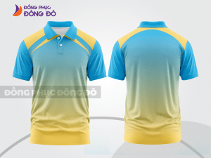 Mẫu áo polo đồng phục nhân viên màu vàng kem phối xanh ngọc điểm nhấn đường nét năng động ctpb7925