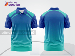 Mẫu áo polo nhân viên văn phòng màu xanh dương phối xanh lá điểm nhấn hình học trẻ trung ctpb7926