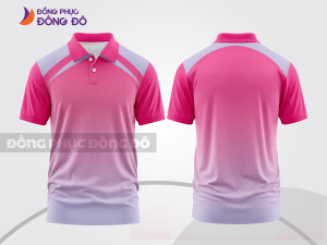Mẫu đồng phục áo polo công sở màu hồng phối be mảng màu cách điệu hiện đại ctpb7931