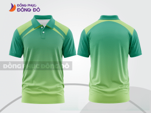 Mẫu áo polo đồng phục thương hiệu màu xanh lá phối xám họa tiết mảng chéo ctpb7941