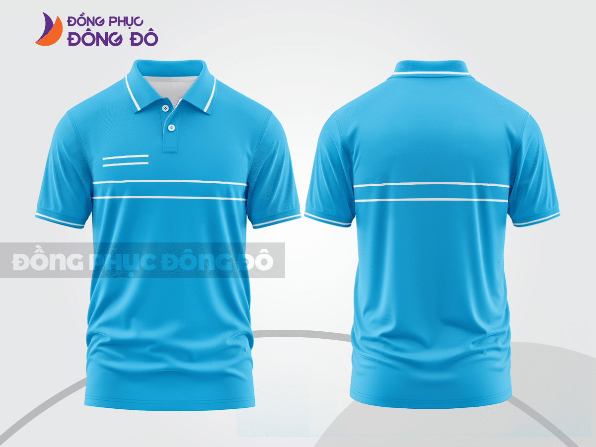 Mẫu áo polo đồng phục doanh nghiệp màu xanh cyan phối xanh dương thiết kế phối màu sáng tạo ctpb7945