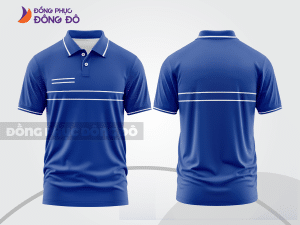 Mẫu áo polo đồng phục thương hiệu màu xanh navy phối xanh dương phối mảng hình học ctpb7946