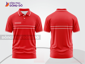 Mẫu đồng phục áo polo công sở màu đỏ phối cam phối mảng hình học ctpb7953