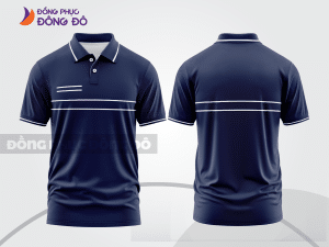 Mẫu áo thun đồng phục cổ trụ màu đen phối xanh navy họa tiết mảng màu thể thao ctpb7956