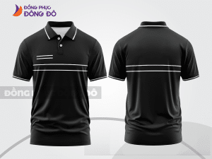 Mẫu áo polo công sở màu đen phối xanh rêu điểm nhấn hình học trẻ trung ctpb7959