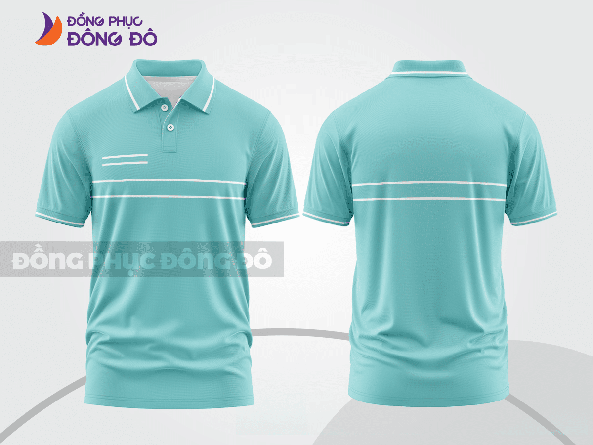Mẫu áo polo đồng phục doanh nghiệp màu xanh ngọc phối be phối màu tương phản thanh lịch ctpb7962