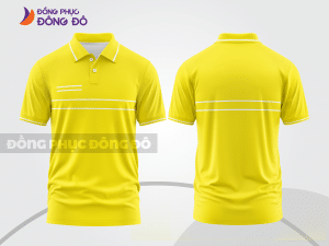 Mẫu áo polo đồng phục thương hiệu màu vàng phối be họa tiết mảng màu thể thao ctpb7963