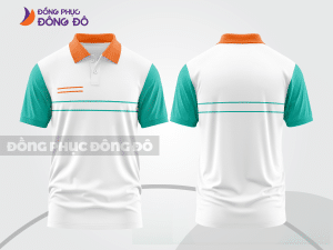 Mẫu áo polo đồng phục nhân viên màu xanh lá phối xanh ngọc mảng màu cách điệu hiện đại ctpb7964