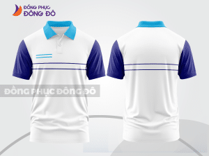 Mẫu áo polo nhân viên văn phòng màu đen phối xanh cyan điểm nhấn đường nét năng động ctpb7965