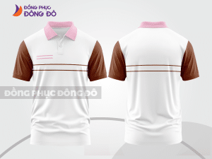 Mẫu áo polo đồng phục công ty màu vàng kem phối đỏ đô điểm nhấn đường nét năng động ctpb7972