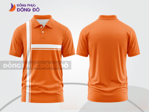 Mẫu áo polo đồng phục doanh nghiệp màu cam phối đỏ thiết kế bất đối xứng ctpb7984