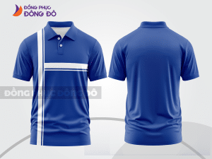 Mẫu áo polo đồng phục nhân viên màu xanh navy phối xanh dương phối mảng hình học ctpb7986