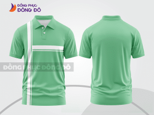 Mẫu áo polo đồng phục công ty màu xanh ngọc phối xanh lá họa tiết mảng màu thể thao ctpb7989