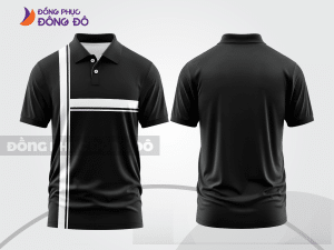 Mẫu áo polo đồng phục văn phòng màu đen phối xanh rêu thiết kế bất đối xứng ctpb7991