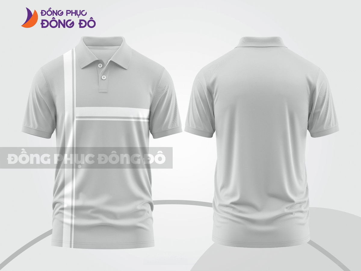 Mẫu đồng phục polo doanh nghiệp màu be phối xám phối mảng hình học ctpb7993