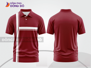 Mẫu áo polo đồng phục văn phòng màu đỏ đô phối nâu họa tiết mảng màu thể thao ctpb7996