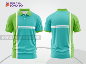 Mẫu áo polo đồng phục thương hiệu màu xanh ngọc phối be họa tiết mảng chéo ctpb8007