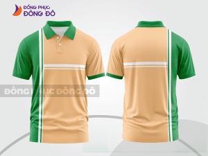 Mẫu áo polo đồng phục nhân viên màu vàng kem phối be sọc cách điệu nổi bật ctpb8008