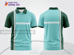 Mẫu áo polo nhân viên văn phòng màu xanh ngọc phối xanh rêu đường nét chuyển động khỏe khoắn ctpb8009