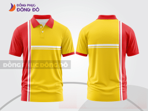 Mẫu áo polo nhóm công ty màu vàng phối đỏ điểm nhấn đường nét năng động ctpb8012