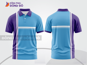 Mẫu đồng phục áo polo công sở màu xanh ngọc phối tím họa tiết mảng chéo ctpb8014