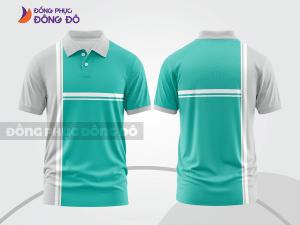Mẫu áo polo đồng phục đội ngũ màu xanh cyan phối xanh ngọc đường nét chuyển động khỏe khoắn ctpb8016