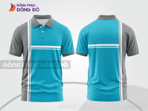 Mẫu áo polo nhóm công ty màu xanh cyan phối xám thiết kế bất đối xứng ctpb8017