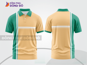 Mẫu đồng phục áo polo công sở màu vàng kem phối xanh ngọc phối mảng hình học ctpb8019