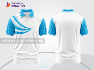 Mẫu áo polo đồng phục doanh nghiệp màu xanh cyan phối xanh dương đường nét chuyển động khỏe khoắn ctpb8023