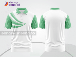 Mẫu áo polo đồng phục doanh nghiệp màu xanh ngọc phối be họa tiết mảng chéo ctpb8040