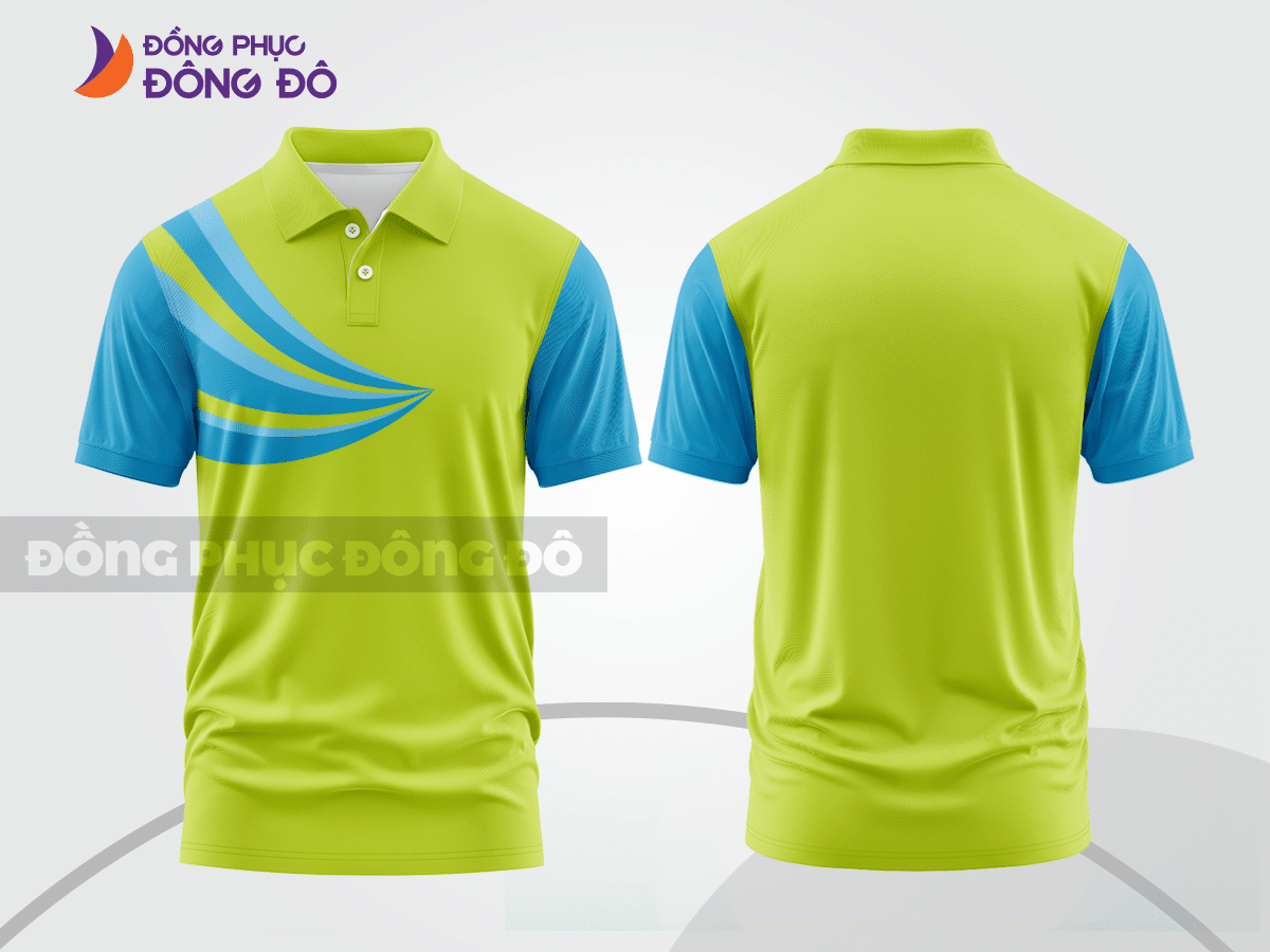 Mẫu áo polo đồng phục đội ngũ màu be phối vàng kem họa tiết mảng màu thể thao ctpb8043