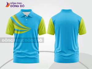 Mẫu áo polo đồng phục doanh nghiệp màu xanh cyan phối xanh ngọc điểm nhấn đường nét năng động ctpb8045