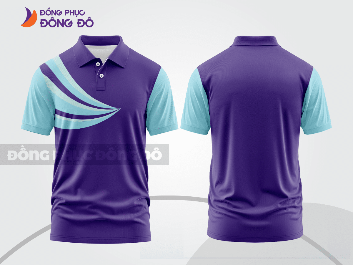 Mẫu đồng phục polo doanh nghiệp màu tím phối đen họa tiết mảng chéo ctpb8054