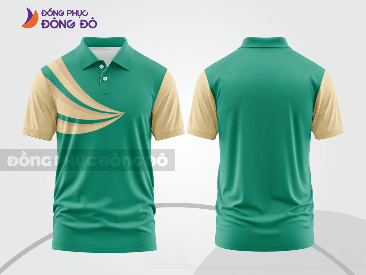 Mẫu áo polo công sở màu xanh lá phối xanh ngọc phối mảng hình học ctpb8059