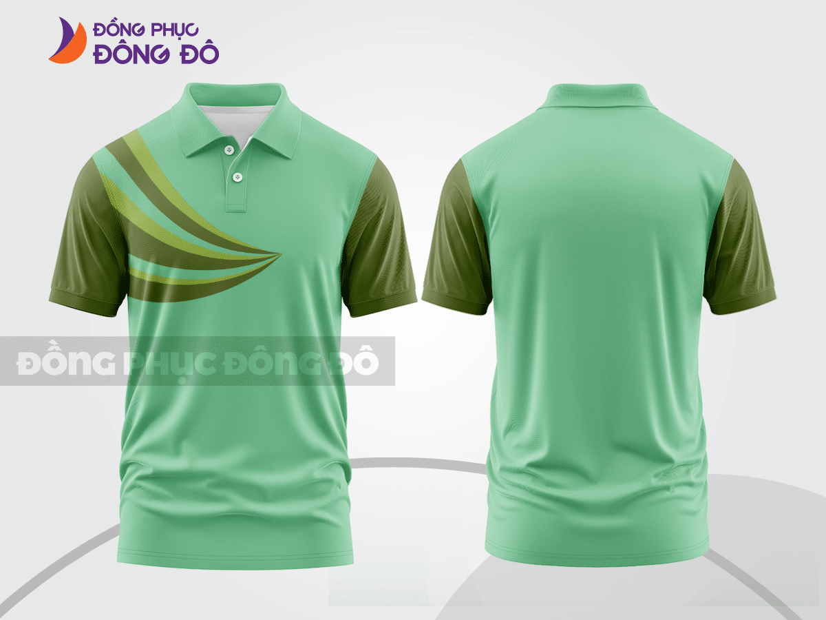 Mẫu áo polo đồng phục đội ngũ màu xanh ngọc phối xanh lá phối mảng tương phản ctpb8060