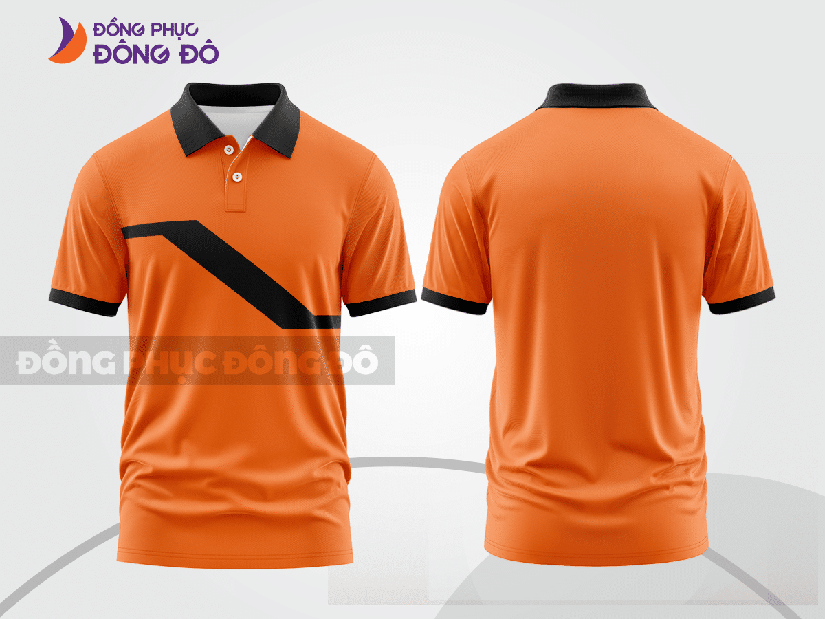Mẫu áo polo đồng phục thương hiệu màu cam phối đỏ đường nét chuyển động khỏe khoắn ctpb8063