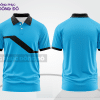 Mẫu áo polo đồng phục nhân viên màu xanh cyan phối xanh dương thiết kế bất đối xứng ctpb8064