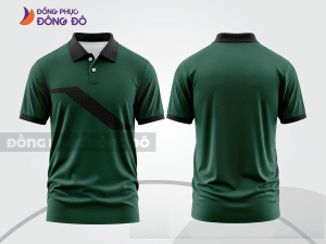 Mẫu áo polo đồng phục nhân viên màu đen phối xanh rêu họa tiết mảng màu thể thao ctpb8069