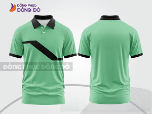 Mẫu áo polo đồng phục văn phòng màu xanh ngọc phối xanh lá điểm nhấn hình học trẻ trung ctpb8079