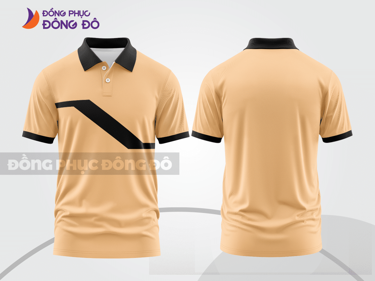 Mẫu áo polo đồng phục doanh nghiệp màu vàng kem phối be mảng màu cách điệu hiện đại ctpb8084