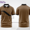 Mẫu áo polo đồng phục doanh nghiệp màu nâu phối đỏ đô đường nét chuyển động khỏe khoắn ctpb8089