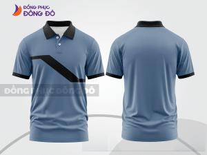 Mẫu áo polo đồng phục nhân viên màu xanh dương phối xám mảng màu cách điệu hiện đại ctpb8091