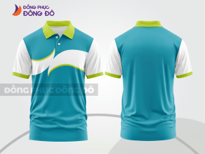 Mẫu đồng phục áo polo công sở màu xanh dương phối xanh ngọc điểm nhấn hình học trẻ trung ctpb8119