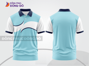 Mẫu áo polo đồng phục doanh nghiệp màu xanh ngọc phối be sọc cách điệu nổi bật ctpb8128