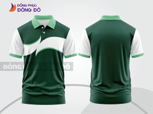 Mẫu áo polo đồng phục công ty màu xanh navy phối xanh rêu điểm nhấn hình học trẻ trung ctpb8133