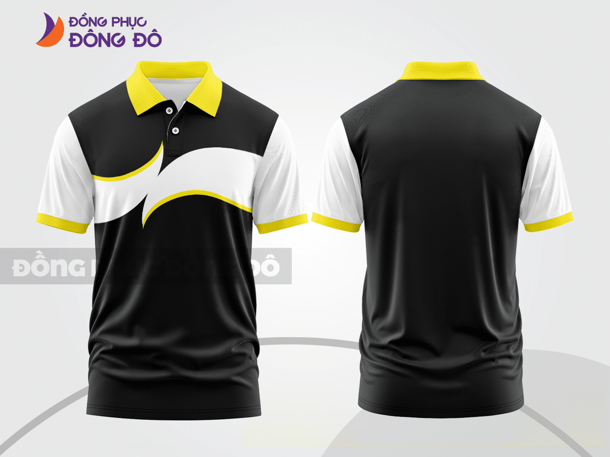 Mẫu áo polo đồng phục văn phòng màu đen phối xanh rêu sọc cách điệu nổi bật ctpb8135