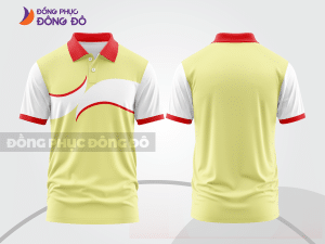 Mẫu đồng phục polo doanh nghiệp màu vàng kem phối trắng thiết kế bất đối xứng ctpb8137
