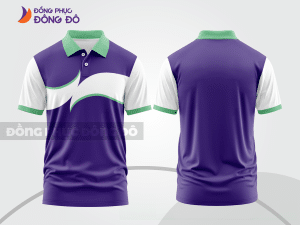 Mẫu áo polo đồng phục văn phòng màu xanh navy phối tím phối mảng tương phản ctpb8140