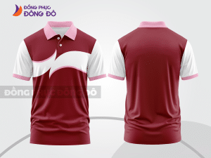 Mẫu đồng phục áo polo công sở màu đỏ đô phối be họa tiết mảng chéo ctpb8141